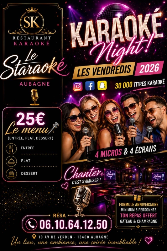 La Carte - Le Staraoké - Restaurant Aubagne - Karaoké Aubagne