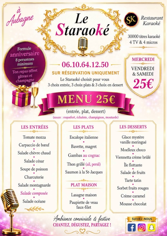 La Carte - Le Staraoké - Restaurant Aubagne - les meilleurs restaurant de AUBAGNE